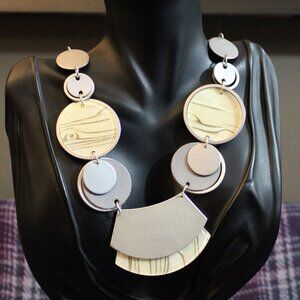 Modernist Statement Acrylic and Matte Silver Tone Necklace
